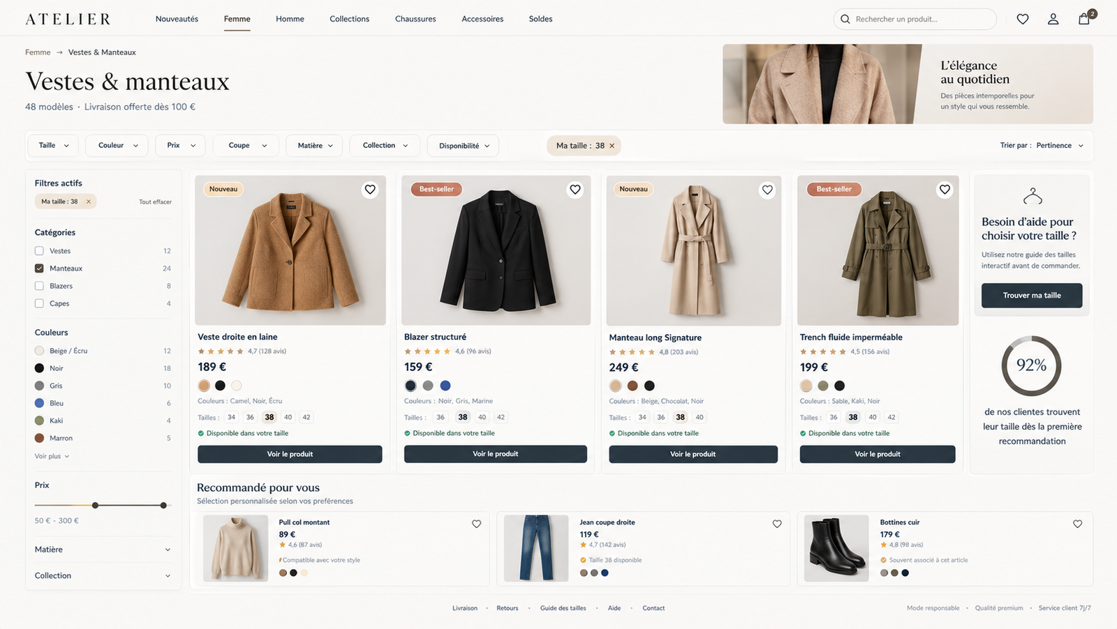 Boutique en ligne mode avec guide des tailles — visuel 1