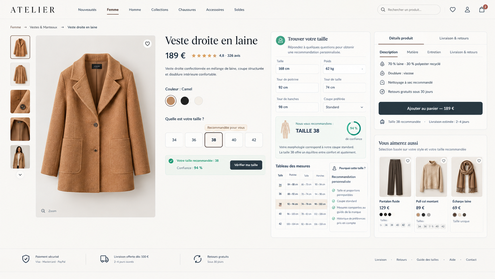 Boutique en ligne mode avec guide des tailles — visuel 2
